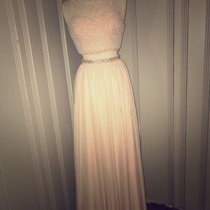 Juniors two piece blush pink prom dress